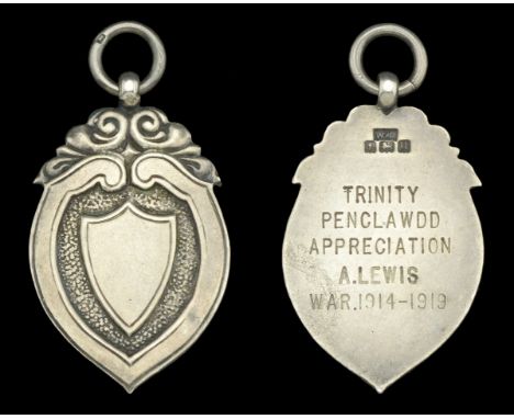 Trinity (Baptist) Chapel Penclawdd, Glamorgan, Great War Tribute Medal, 33mm x 23mm, silver, hallmarks for Birmingham 1919, s