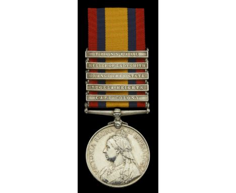 Queen’s South Africa 1899-1902, 5 clasps, Cape Colony, Tugela Heights, Orange Free State, Relief of Ladysmith, Transvaal (286