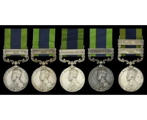 India General Service 1908-35 (5), 1 clasp (4), Afghanistan N.W.F. 1919 (2) (4464 L-Nk. Rakha Singh, R.F.A.; 3195 Sepoy Jai S