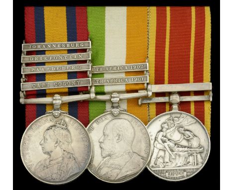 Three: Private T. Smith, Shropshire Light Infantry  Queen’s South Africa 1899-1902, 4 clasps, Cape Colony, Paardeberg, Driefo