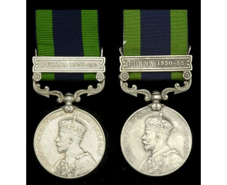 India General Service 1908-35, 1 clasp, Burma 1930-32 (2) (7204 Sep. Janas Khan, 2-15 Punjab R.; 7817 Sep. Faqir Gul, 2-15 Pu