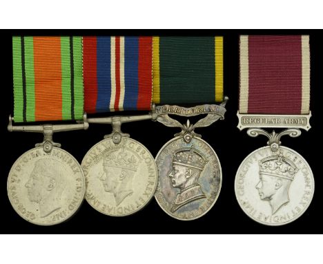 Three: Private V. R. Davis, Somerset Light Infantry Defence and War Medals 1939-45; Efficiency Medal, G.VI.R., 1st issue, Ter