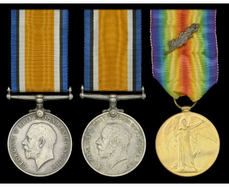 British War Medal 1914-20 (2) (A/Capt. C. M. Egan.; 2/Lt L. Palmer.); Bilingual Victory 1914-19, with small M.I.D. oak leaves