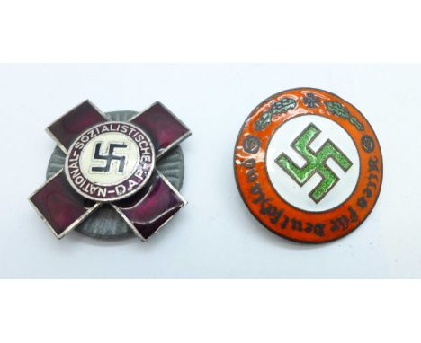Two German enamel badges 