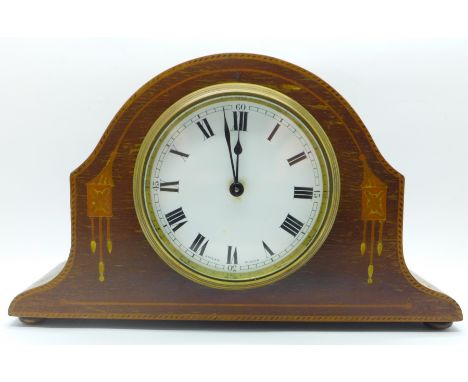 An Edwardian mahogany mantel clock, Buren Swiss movement, 23cm 