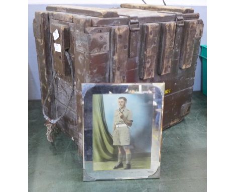 A WWII ammunition box and mirror with soldier's portrait 