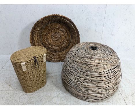 Collection of wicker items to include a large wicker lamp shade 