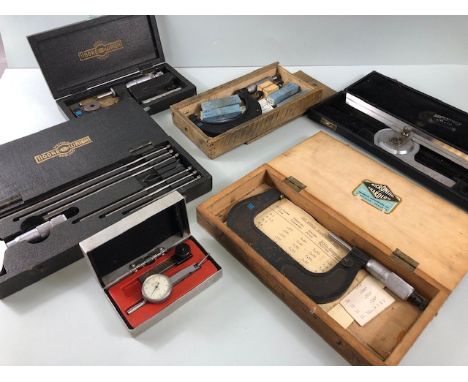 Collection of vintage precision boxed measuring tools to include makers Moore and Wright, Sharlow etc 