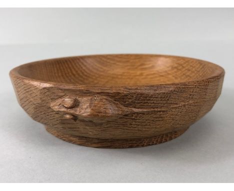 Robert 'Mouseman' Thompson (Kilburn), a Mouseman Oak Nut Bowl with carved mouse signature, approx 14.5cm in diameter