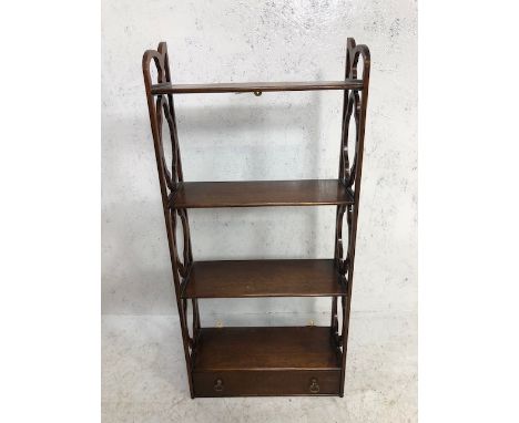 Antique wall hanging four shelf unit with drawer under, approx 41cm x 88cm x 16cm 