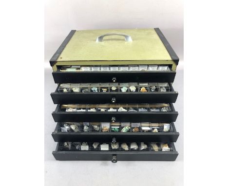Geology /Fossil interest, small portable draw chest containing an outstanding collection of mineral and rock samples from aro