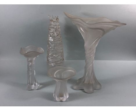 Studio art glass, Four vases of hand blown translucent white glass in a  naturalistic organic form  the largest approximately
