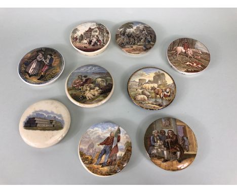 STAFFORDSHIRE POT LID POTLID PRATTWARE: Selection of 19th century Prattware potlids various (potlid pot lid pratt prattware) 