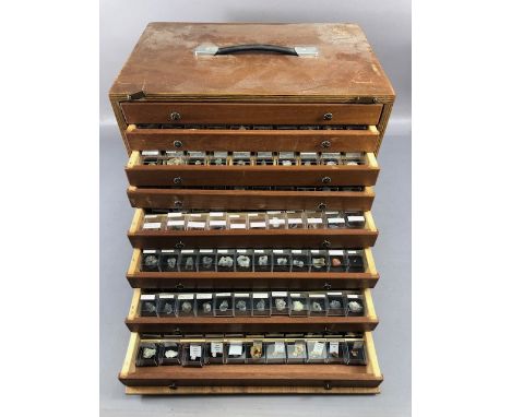 Geology / Fossil interest,  portable 8 drawer chest  containing an outstanding collection of  geological sample rocks and min