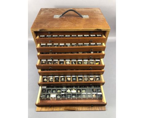 Geology / Fossil interest,  portable 8 drawer chest  containing an outstanding collection of  geological sample rocks and min