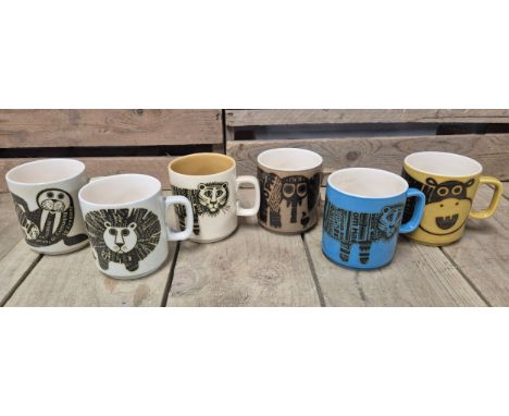 A Lot of Six Vintage Mid century Hornsea pottery Jack Dadd Advertising animal pattern mugs. 