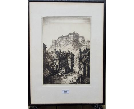 Steel (Kenneth, 1906-1973). Edinburgh castle etching signed [58x42cm]