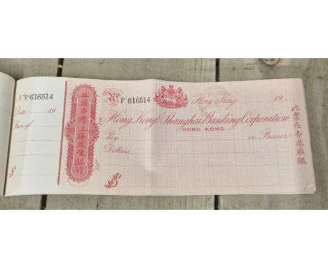 1916 Hong Kong Shanghai Banking Corporation cheque book. 