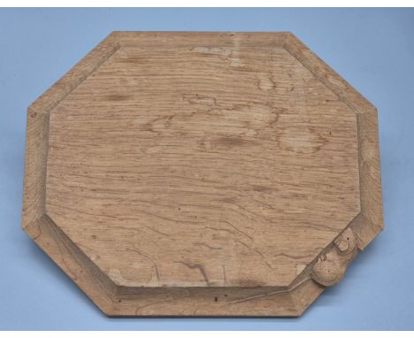 Mouseman; Yorkshire oak octagon breadboard, carved mouse signature, by Robert Thompson of Kilburn [31cm x 25cm]