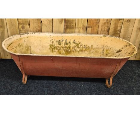 Large Vintage French Galvanised Zinc Tin Bath Tub Trough Garden Pond Planter [43x145x65cm] 