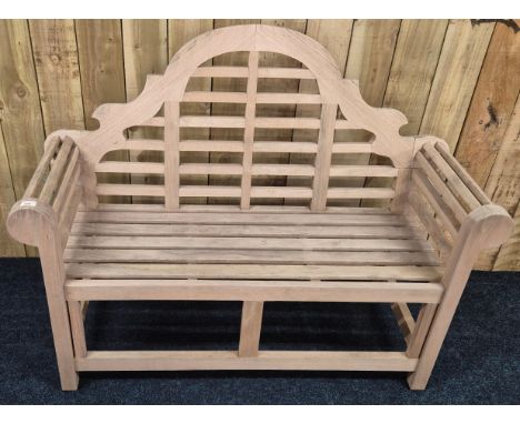 Solid teak Lutyens style garden double bench. [104x134x50cm] 