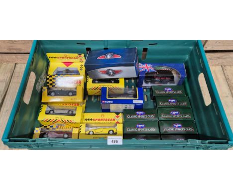 A Crate of Sport car models; Sports car collection Lamborghini Diablo, JaguarbXJ220, MG RV8 &amp; Corgi sportncsr classics bo