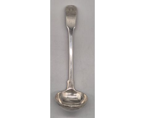 Scottish Georgian Glasgow silver hallmarked ladle. produced by Robert Gray &amp; Son. Engraved to finial. [17cm length] [52.4