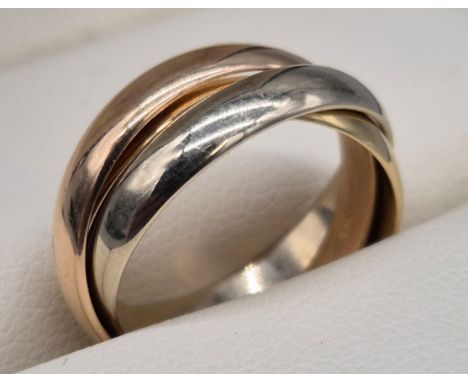 Cartier- 18ct White Gold, 18ct Yellow Gold and 18ct Rose Gold Medium Les Must de Cartier Ring. [Ring size H] [6.03Grams] [Les