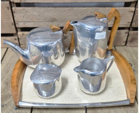 A Mid century five piece Picquot ware tea service with original tray 