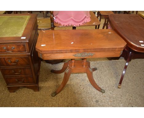 19TH CENTURY OCTAGONAL FOLDING CARD TABLE WITH STRUNG AND CARVED DECORATION, WIDTH APPROX 92CM