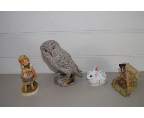 HUMMEL FIGURE MODEL OF AN OWL, ROYAL CROWN DERBY GOLD STAMP PAPERWEIGHT OF A RABBIT