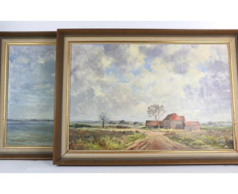 R. F. Jamieson (British, twentieth century) 'Thames Barge in the Estuary', oil on board, signed lower left, framed, 49 x 74cm