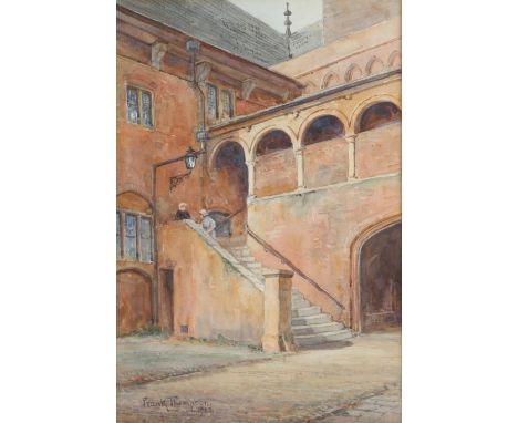 Frank Thompson (British, act.c.1875-1926), Italianate architectural detail with figures, watercolour, signed lower left, fram