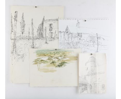 Richard Beer (1928-2017), collection of four original drawings in ink and pencil with one watercolour, mainly French and Ital