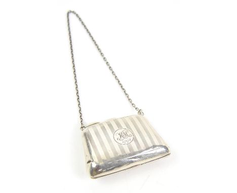 Silver engine turned finish purse, Birmingham, c1930