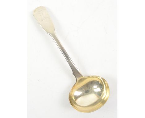 Georgian silver fiddle pattern ladle with a stags head crest, by James Beeke, London, 1828
