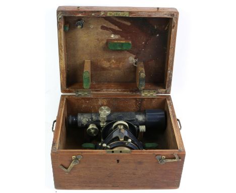 Vintage Stanley Theodolite, boxed together with wooden tripod stamped WFS