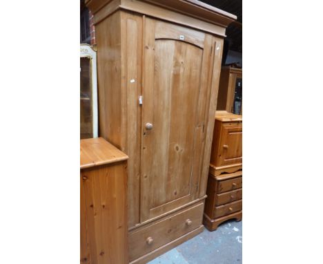 Victorian pine single door wardrobe with drawer under