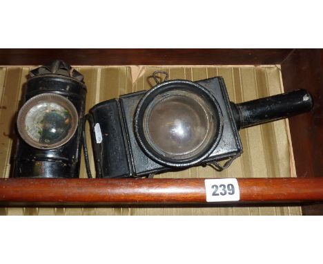 A Victorian policeman's "Bullseye" lamp and a Radyot patent Carriage lamp