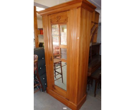 Edwardian single door satin walnut wardrobe