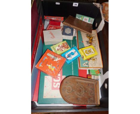 Box of vintage card & board games including miniature bagatelle