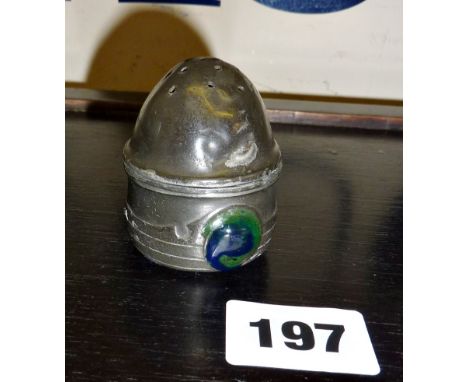 Liberty's Tudric pewter pounce pot with enamel cartouches