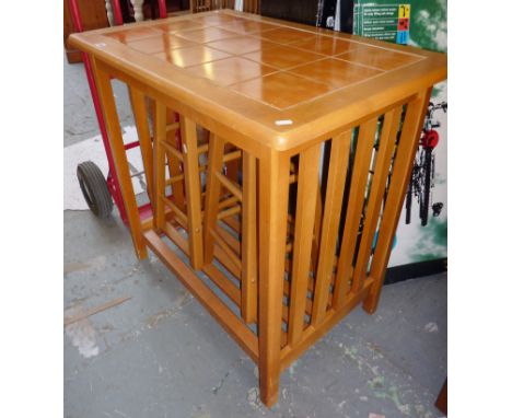 Tile-top kitchen island table with two stools