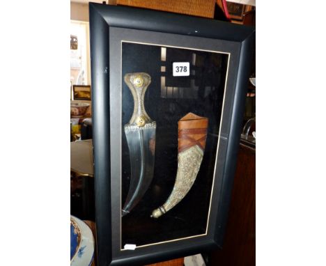 Arabian Jambiya knife & ornate scabbard in display case