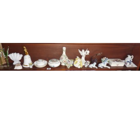 Fine glass flowers, and small decorative china items (one shelf)