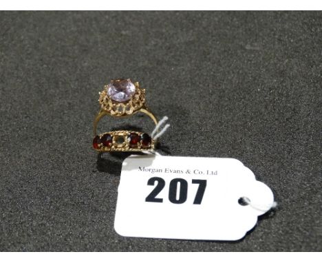     A 9ct Gold Garnet Ring, Together With A Gold Amethyst Ring                      