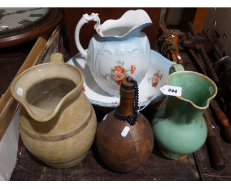     A Floral Decorated Pottery Wash Jug &amp; Basin Etc                                 