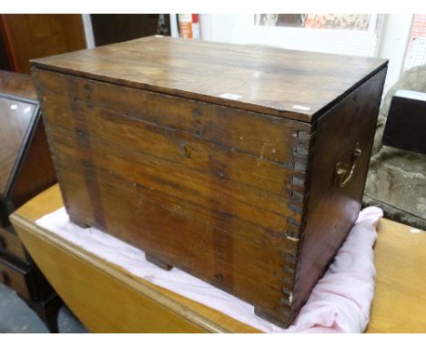     A Campaign Style Travelling Trunk With Side Brass Handles                       