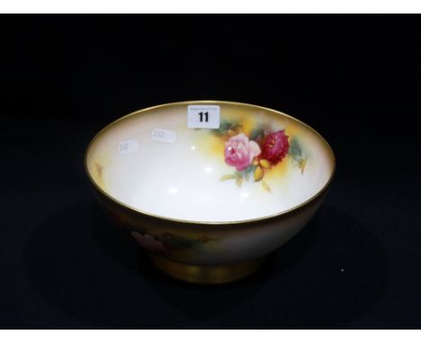     A Royal Worcester Blush Ivory Ground Circular Fruit Bowl With Painted Still Life Panels (AF)                             