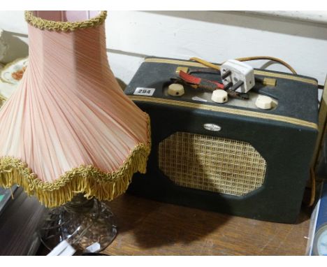     A Vintage Roberts Radio, Together With A Glass Table Lamp                       